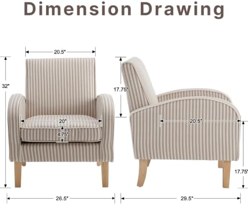 HNY Striped Coastal Accent Chairs Set of 2 Wood Living Room Chair - Image 2