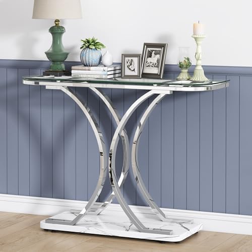 O&K FURNITURE Silver Glass Console Tables by OKFURNITURE