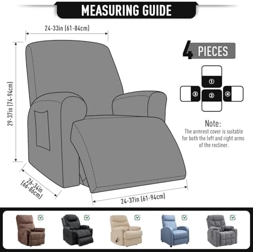 TAOCOCO Stretch Recliner Chair Covers 4 Piece - Image 5