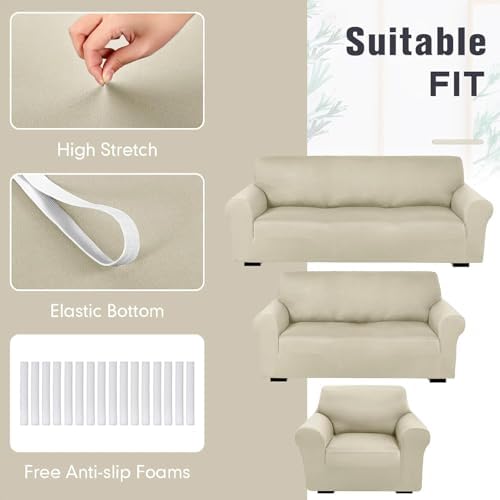 Peryiter 3 Pcs Couch and Loveseat Sofa Covers, Milk Silk - Image 5