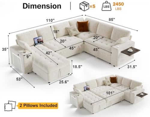 Vipbear 111" Modular Sectional Sleeper Sofa - Image 3