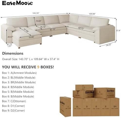 EASE MOOSE Faux Leather Couch, U Shaped Modular Sectional Sofa - Image 2