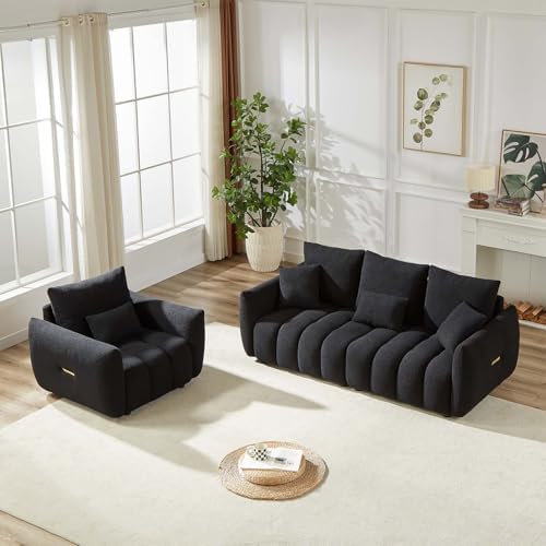 Antetek 78" Modern Sofa Couch, Comfy Deep Seat Teddy Fabric Cloud Sofa - Image 6