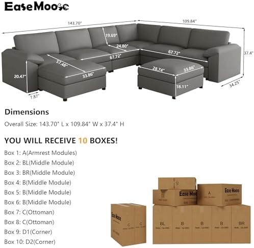 EASE MOOSE Sectional Couches for Living Room, U Shaped Modular Sofa - Image 2