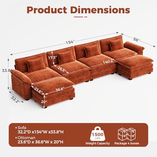 CDCASA 154" Oversized Modular Sectional Sofa, Comfy U-Shaped Cloud Couch w/ 2 - Image 2