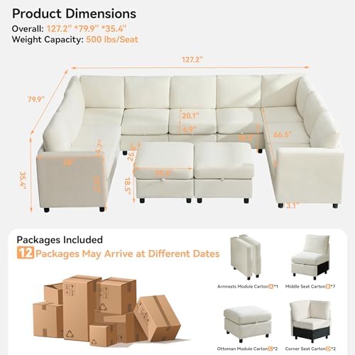 127'' Oversized U Shaped Modular Sofa, Sectional Couches - Image 2