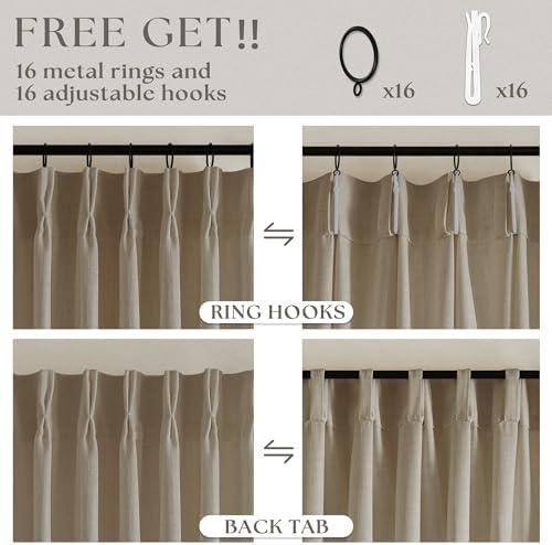 Pinch Pleated Linen Gray Beige Semi Sheer Curtains 102 Inches Long 2 Panels - Image 5