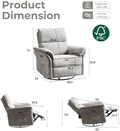 Oversized Power Recliner Chair Swivel Glider - Image 2