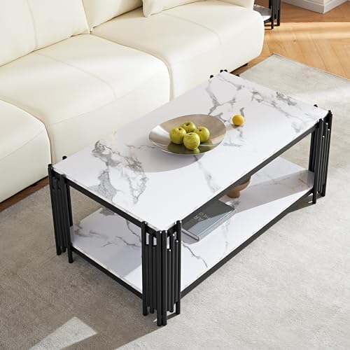 44.88" Rectangle Faux Marble Coffee Table, Modern Coffee Table Cocktail Table - Image 3