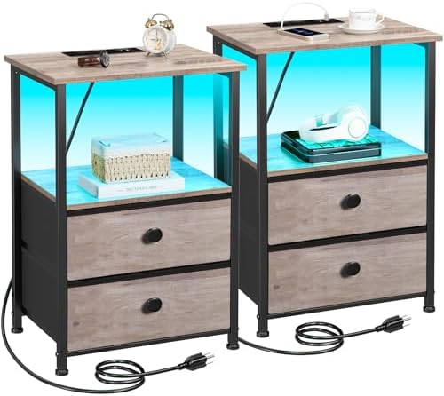 LOAKEKEL Nightstands Set of 2, LED Night Stand by LOAKEKEL