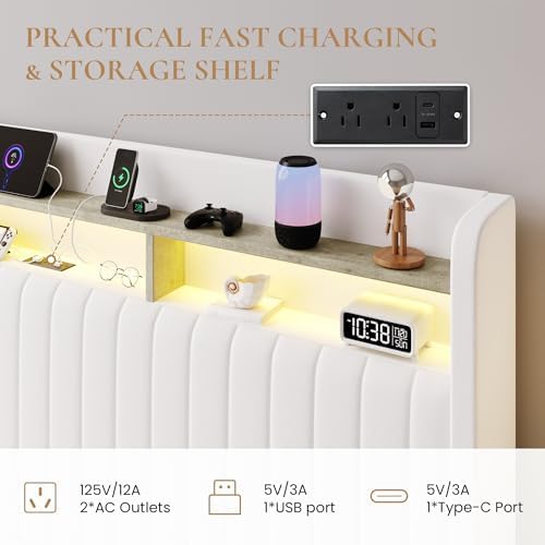 SHA CERLIN King Size LED Lift Up Storage Bed Frame Charging Station - Image 3