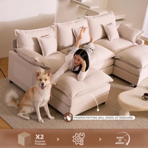 GOSUHI 108" U-Shaped Modular Cloud Couch, Deep Seat, Linen Beige - Image 4