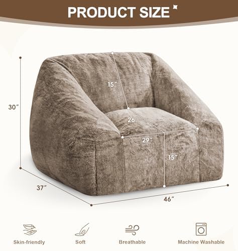 Hobestluk Bean Bag Chair Plush Accent Chair Armrest Living Room Adult Brown - Image 2