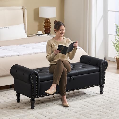 Storage Bench for Bedroom, Faux Leather Queen Size Benches - Image 5