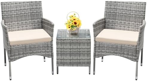 Devoko 3 Piece Patio Furniture Set Outdoor Wicker Conversation by DEVOKO