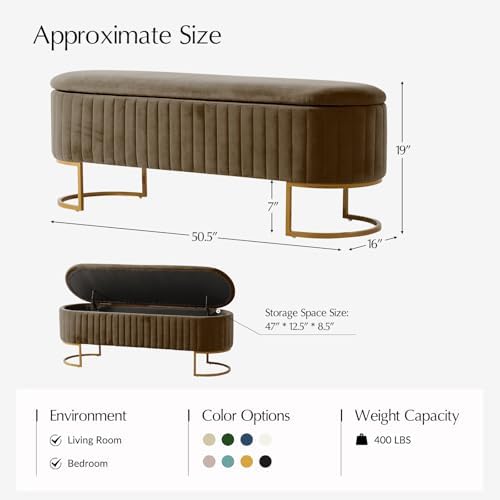 EcoHarbor Living 50.5" Bedroom Velvet Storage Bench, Upholstered End of Bed - Image 3
