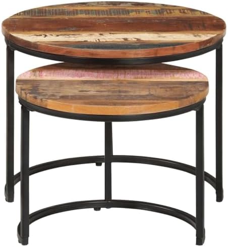 vidaXL Solid Reclaimed Wood Nesting Tables – Handmade Round End Tables in Mixed - Image 6