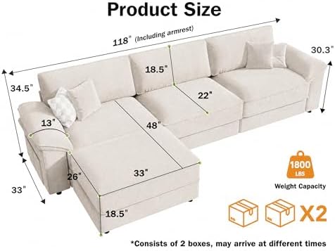 Vipbear 118" Oversized Modular Sectional Couch by VipbearLiving