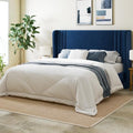 Allewie Queen Size Velvet Platform Bed Frame, Tall Wingback Headboard by Allewie