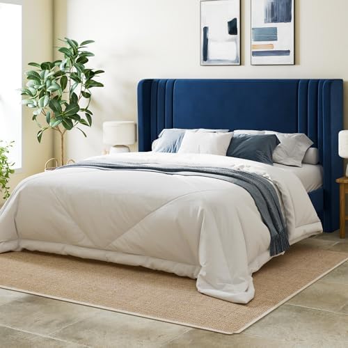 Allewie Queen Size Velvet Platform Bed Frame, Tall Wingback Headboard by Allewie