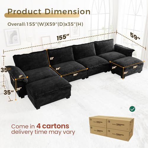 KKL 155" Sectional Couches for Living Room, U-Shaped Modular Sectional Sofa - Image 2