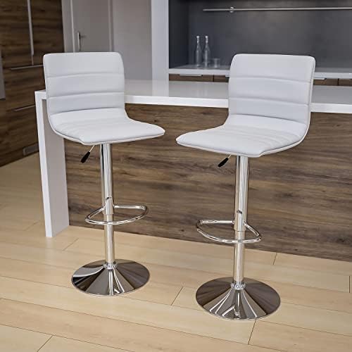 Flash Furniture Vincent 2 Pack Modern White Vinyl Adjustable Bar Stool - Image 2