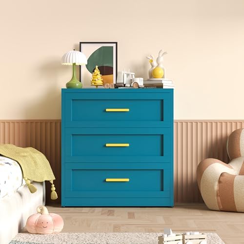 Metal Drawer Dresser for Bedroom，Blue 3 Drawer Dresser - Image 6