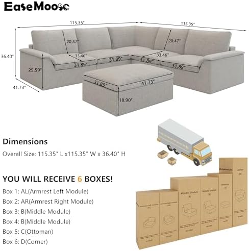 EASE MOOSE 115" Modular Sectional Sofa, Boneless Couches - Image 2