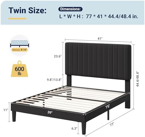 Allewie Twin Bed Frame, Velvet Upholstered Platform Bed - Image 2