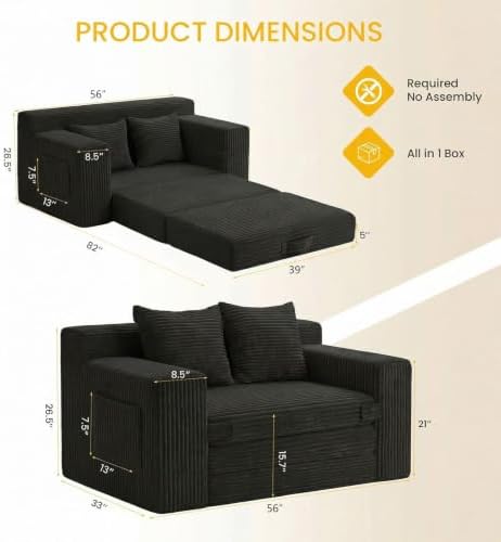 Boneless Couch, Boneless Loveseat Sleeper Sofa Bed – 3-in-1 Convertible Couch - Image 3
