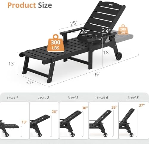 LUE BONA Outdoor Chaise Lounge, 5-Position - Image 2