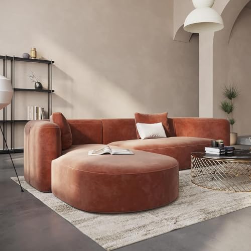 Acanva Mellow Modern Tight Curved Back Velvet Sofa, Left Chaise - Image 3