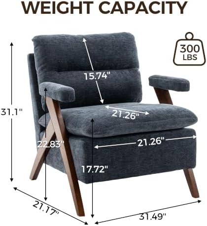 Mid Century Modern Accent Chair, Comfy Solid Wood Armchair - Image 2