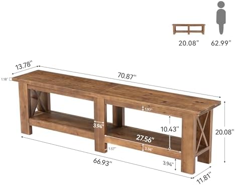 70.87" Solid Wood Entryway Shoe Bench, Extra Long Storage Bench - Image 2