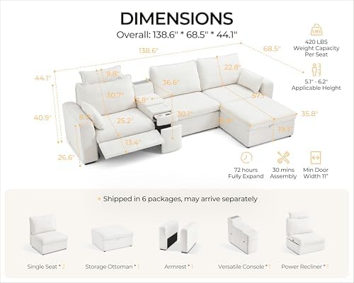 139" Modular Power Recliner Sectional L-shaped Couch - Image 2