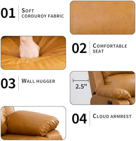 Recliner Sofa for 2 Seats, Manual Reclining Couch Set, Living Room Furniture - Image 6