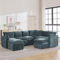 105" Blue Modular Storage Sofa, U Shaped Chenille Couch by Abbrevi