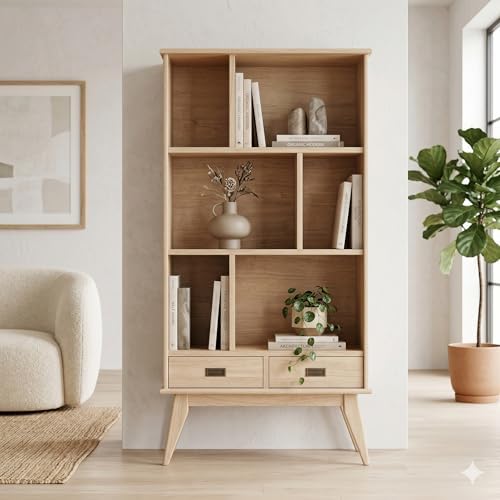 SIMPLIHOME Draper 64" Tall Solid Wood 6-Shelf Bookcase in Blonde - Image 2