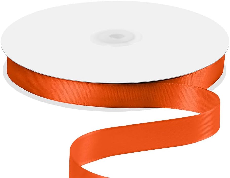 5/8" x 100 Yards Satin Ribbon - Autumn Orange Silk Ribbon with Spool - Ideal for Gift Wrapping, Floral Bouquets, Crafts, Wedding Party Decorations, Christmas and Sewing Projects