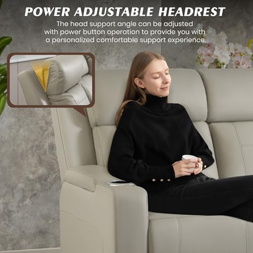 Dual Motor Power Reclining Sofa, Breathable Leather Reclining Couch - Image 5