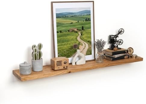 55 inch Floating Shelves for Wall, Elm Wood Flat Edge by Venusmiles