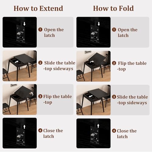 Solid Wood Small Dining Table, 23.6"L-47.2"L Expandable Kitchen Table - Image 6