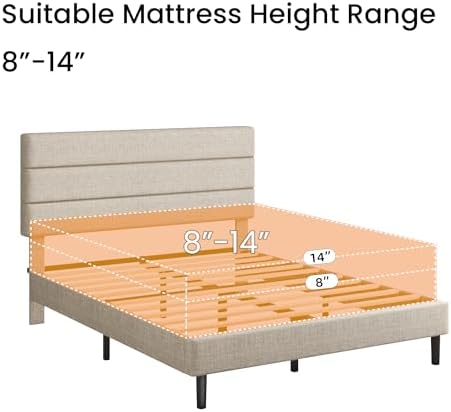 Full Platform Bed Frame with Adjustable Linen Fabric Upholstered Headboard - Image 5