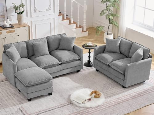 Cloud 3 Pieces Sofa Set, 2+3 Seater Couch+1 Ottoman, Modern Sofas Sets by HOCAT