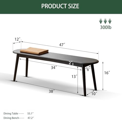 100% Solid Oak Dining Bench, Wood Bench - Image 2