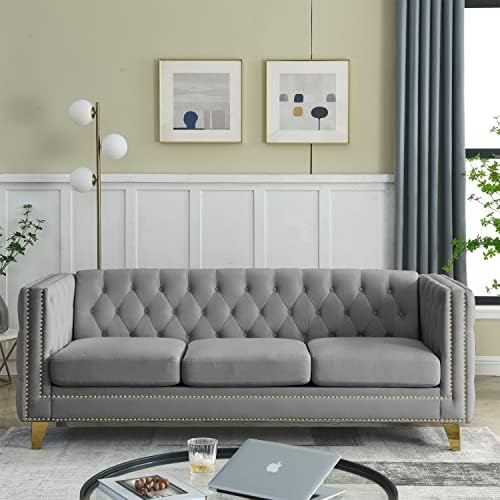 mikibama 80.5" Velvet 3 Seater Sofa Couch - Image 3