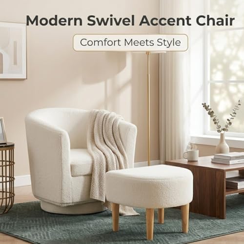 DAZONE White Swivel Accent Chair - Image 3