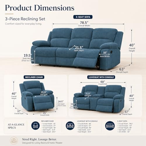 Recliner Sofa Set 3 Piece Living Room Furniture Set Couch Leather Recliner Sofa - Image 2