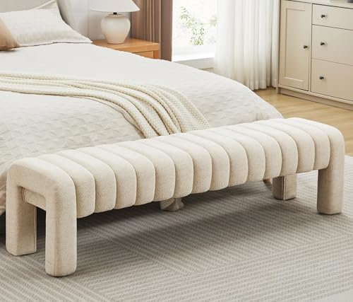 63" Upholstered Bed Bench, Cute Upholstered Channel Tufted Bench - Image 3