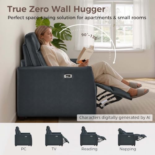KISLOT Zero Wall Power Loveseat Recliner Sofa, Wall Hugger Faux Leather - Image 2